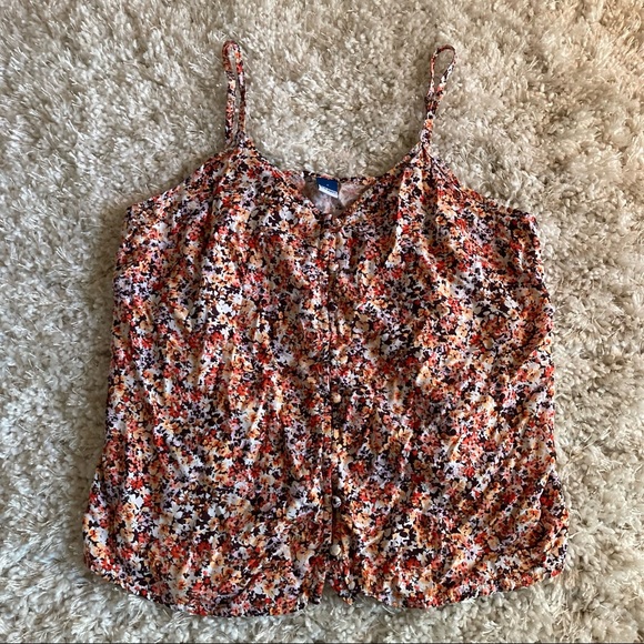 FIRM PRICE! Orange Floral Spaghetti Strap Tank with Buttons - Picture 2 of 4